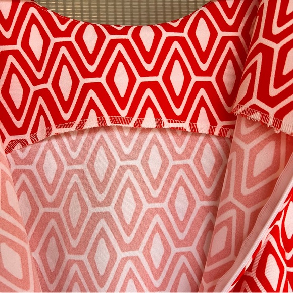 Mario Serrani Red white Geometric Print Midi Sleepless Dress Size 10 - Picture 9 of 15